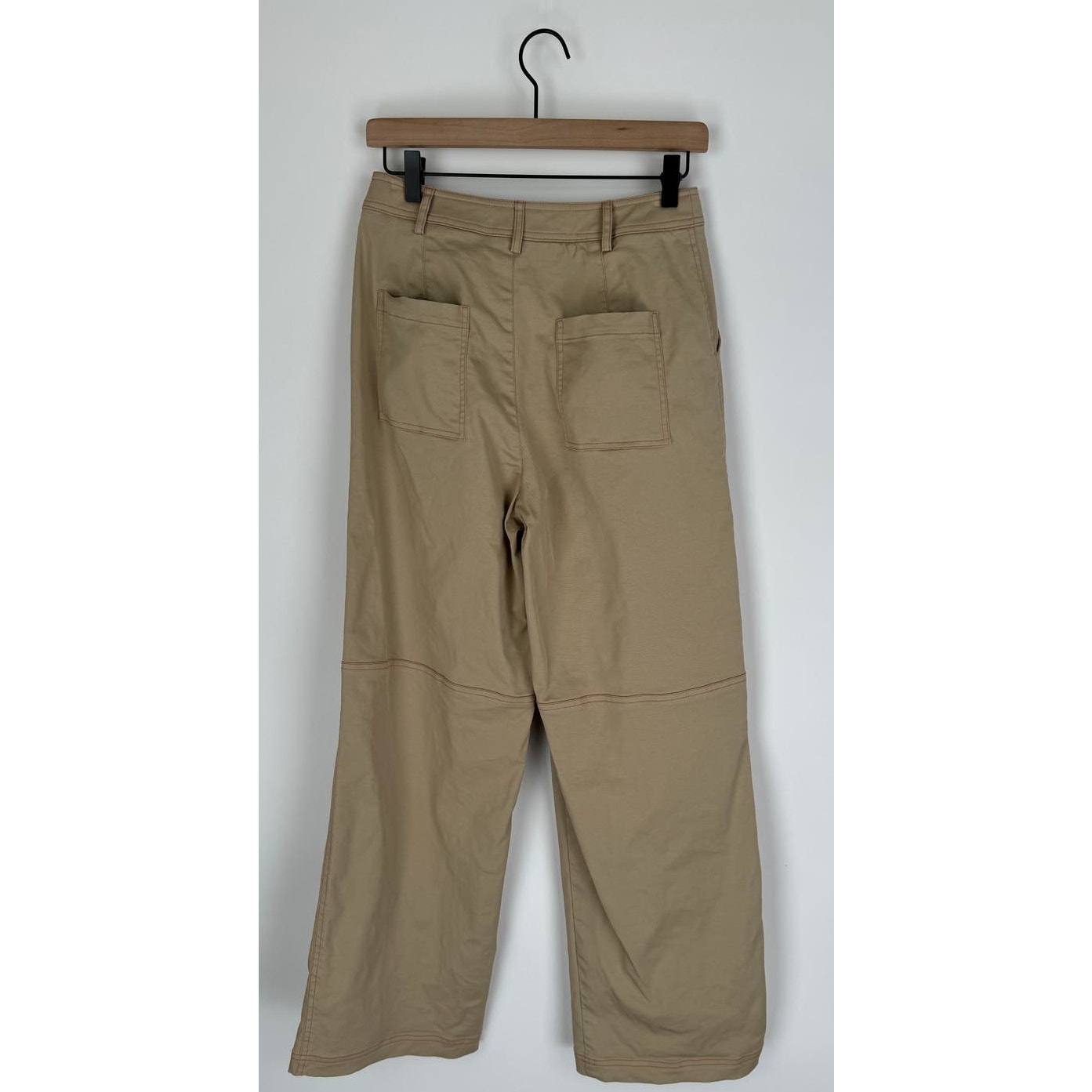 Urban Revivo Khaki High Rise Straight Leg Pants Womens Size 4 New Red Stitching — image 6 of 8